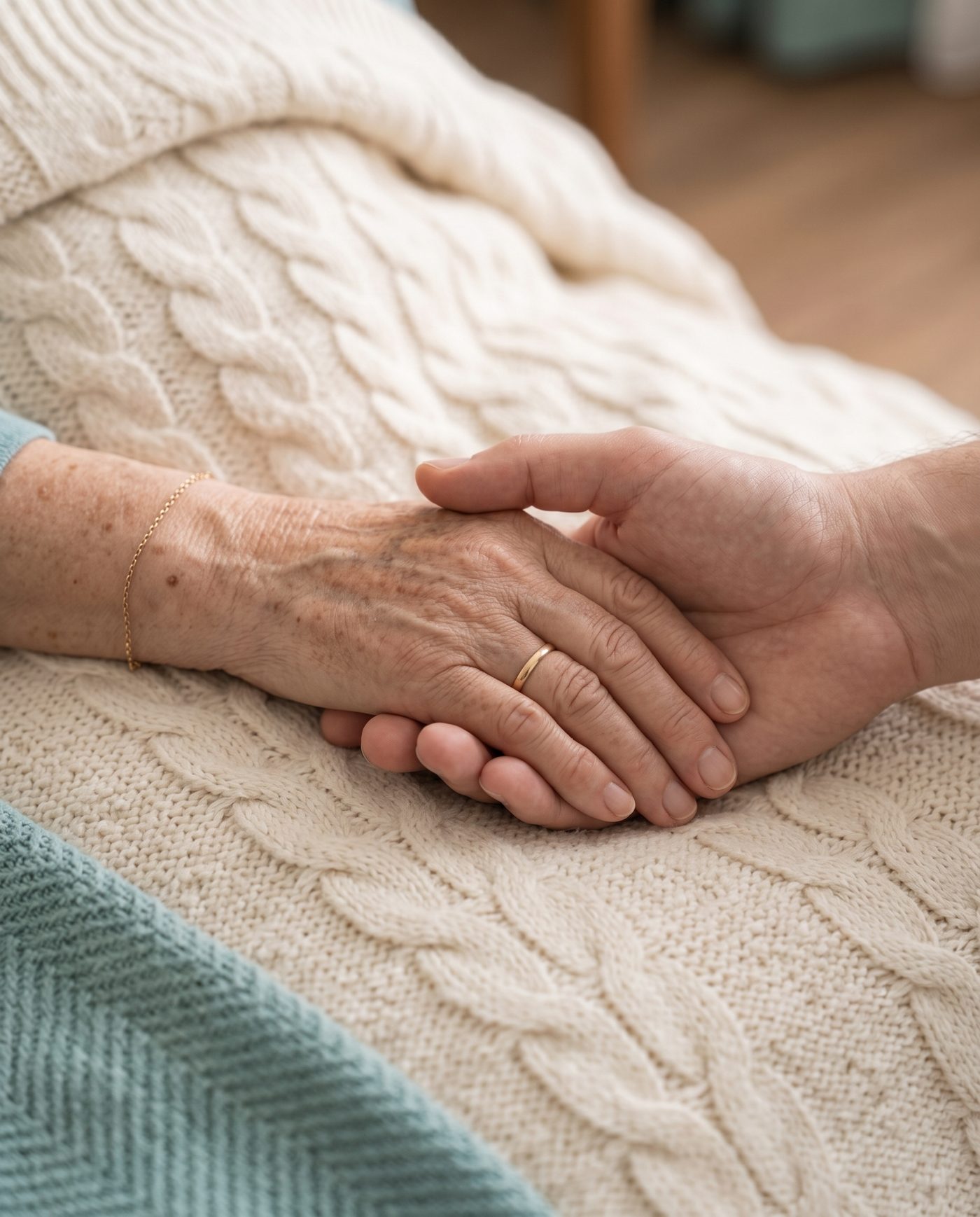 A family member holding a patient's hand